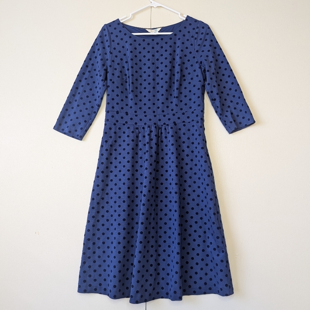 Boden Blue Flocked Spot Ponte Knit Dress WH734 Size 8L